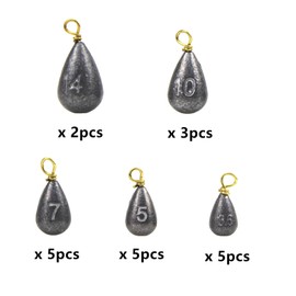 Gad2go 20 Pieces Fishing Weights Set 5 Sizes Small Sea Fishing Weights 3.5g 5g 7g 10g 14g Metal Sinker Weight Fishing for Freshwater Saltwater