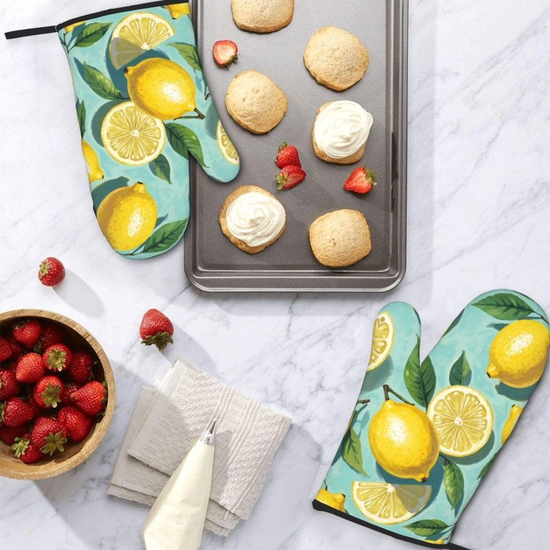 Lemon Oven Mitt 2-Pack Set, Heat Resistant，7"x13"