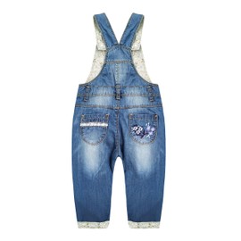 KIDSCOOL SPACE Baby&Little Girls Flower Embroidered Washed Cotton Denim Overalls,Blue,4-5 Years