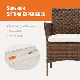 Sweetcrispy Patio Furniture Set 4 Pieces, Outdoor Furniture with Soft Cushion and Glass Table, All Weather Manual Weaving Wicker Rattan Patio Chairs for Garden, Terrace, Porch, Lawns,Brown