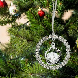 Feihuaer Round Rearview Mirror Accessories, Diamond Shape Interior Ornament, Bling Rhinestone Pendant Charms for Home Decoration Keepsake Lucky Car Presents for Men Women (White)