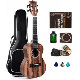 Caramel - 26" Tenor Striped Grain Acacia KOA Ukulele CT207 Gigbag Beginner Kit