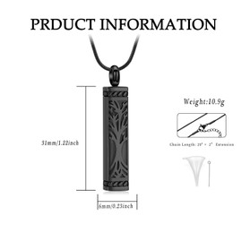 VCCWYQK Tree of Life Urn Necklaces for Ashes Cremation Jewellery Cube Ash Keepsake Necklace Bar Urn Pendant for Women Men, Stainless Steel, No Gemstone