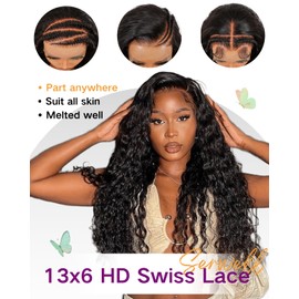 serwell 26 Inch Water Wave Lace Front Wigs Human Hair 13x6 HD Lace Front Wigs Deep Wave 200% Density Wet and Wavy Lace Front Wigs Human Hair Deep Wave Wigs for Black Women