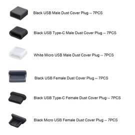 42 PCS 6 Types USB Anti Dust Cover Plugs, USB Type-C Dust Stopper, Silicone Soft Micro USB Cap Port Protector, Anti Dust Cover Protector Plugs Cap for USB A, Type C, Micro USB Female and Male Ports