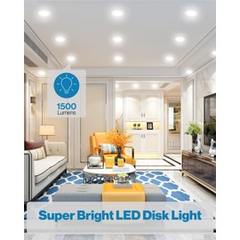 Sunco 12 Pack 6 Inch LED Disk Lights, Flush Mount Disc Recessed Ceiling Can Lighting, 1500 LM, Selectable CCT 2700K/3000K/4000K/5000K/6000K, Dimmable, 18W=100W, Wet Rated, High Output Lumens ETL