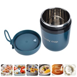 Contenedor de Alimentos Aislado para Comida Caliente, Frasco de Sopa de Acero Inoxidable 304 con Aislamiento Al Vacío con Cuchara Plegable, Mango de Silicona, Contenedor de (Azul