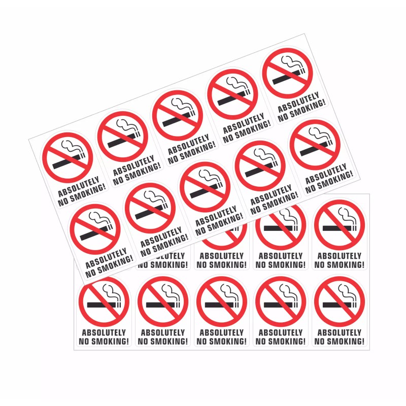 Unbranded ABSOLUTELY NO SMOKING stickers | white | outdoor durable