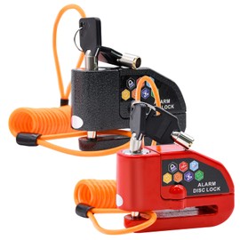 Alarm Disc Lock Set, 2pcs Brake Lock, Anti-Theft Waterproof 110 dB 7mm Pin 5ft Reminder Cable for Motorcycles Bike Scooter Carry Pouch (Black+Red)