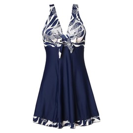 MiYang Traje de Baño Acolchado de Una Pieza con Estampado de Cintura Alta para Mujer Flor Azul Marino 2X Grande US 16W