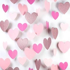 Pink Rose-Gold Heart-Garland Streamer Party-Decorations - 56Ft Valentine Happy Birthday Banner Decorations for Girls Women Backdrop Bridal Baby Shower Bachelorette Galentines Day Decor Garsellen