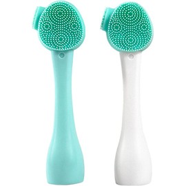 Cepillo Limpiador Facial Exfoliante, Limpieza Profunda para Depurar Poros, Desmaquillaje. Para Todos Los Tipos de Piel (MENTA CON BLANCO)