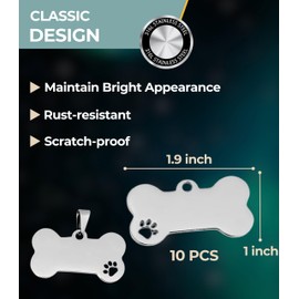 Blank Dog Tags 10PCS Stainless Steel Blank Bone Shape Dog Tags Pet Tags Pet ID Tags for Dogs Sublimation Dog Tags Blanks Laser Engraving Blanks Metal 1.9 x 1inch