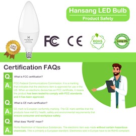 hansang E12 LED Light Bulbs 4000K Natural Daylight, 60W Type B Light Bulb for Chandelier, Small Candelabra Base, B11 Ceiling Fan Light Bulbs, 5W, 500LM, 4 Pack, Non-dimmable