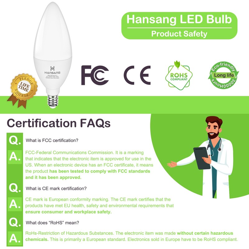 hansang E12 LED Light Bulbs 4000K Natural Daylight, 60W Type