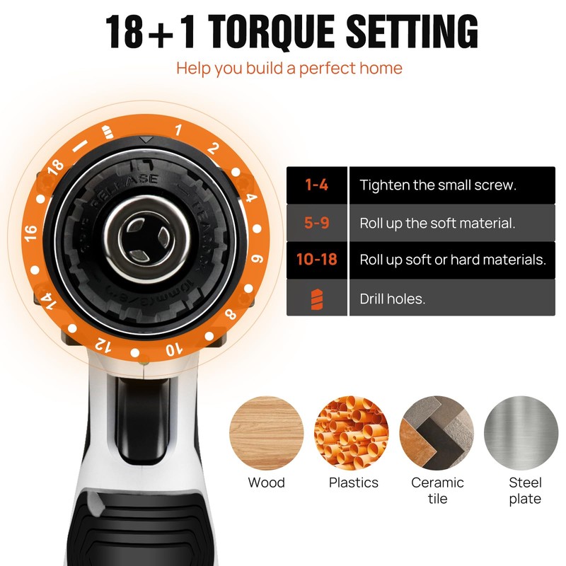 12V Cordless Drill, Power Drill Set with 23pcs Drill Bits/Screws,