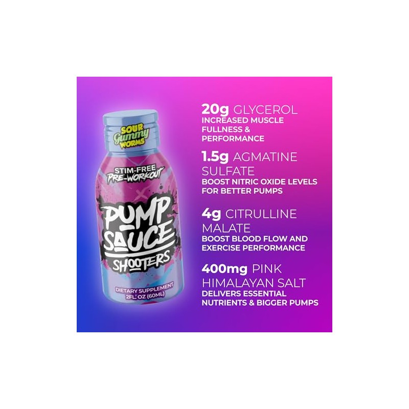 Pump Sauce Gusanos Goma Shooters Botellas Paquete Pre Entrenamiento Cafeína