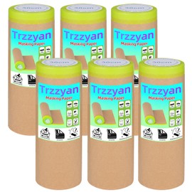 12Inchx50Feet Pre-Taped Masking Paper Roll - Heavy Painters Paper with Adhesive, Tear-Resistant for Auto Body, Wall Painting, Floor Protection, Furniture&DIY Projects(1 Roll) (6, 12inch*50feet)
