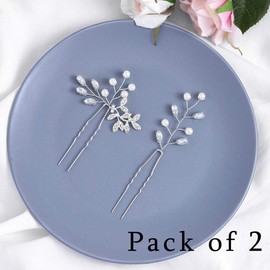 Zoestar Bride Wedding Hair Pins Silver Pearl Rhinestone Headpiece Bridal Leaf Hair Accessories for Women and Girls(Pack of 2)