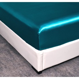 JHCHMX Satin Fitted Sheet - Teal Double, Deep Pocket (35cm) - Soft, Breathable, Non-Iron