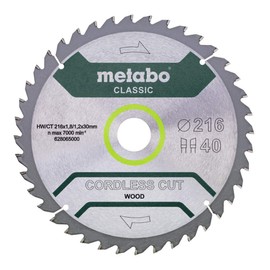 METABO Hoja de sierra 628654000 Cordless Cut Classic 216 x 30 mm Dientes 40 WZ 5°/B
