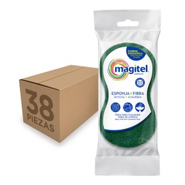 Magitel Esponja Ergonómica Práctica Doble Uso - Fibra Limpieza Profunda, Esponja Suave multisuperficies, 38 Unidades por Caja