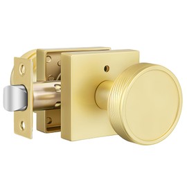 Goldenwarm Gold Door Knobs Interior, Brushed Gold Door Knobs Square Privacy Door Knob for Bedroom Bathroom, Modern Heavy Duty Interior Doorknobs - 1 Pack Zinc-Alloy