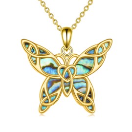 YAFEINI Butterfly Necklace for Women S925 Sterling Silver Butterfly Celtic Necklace Pendant Abalone Shell Jewellery for Girls, Sterling Silver, Abalone Shell