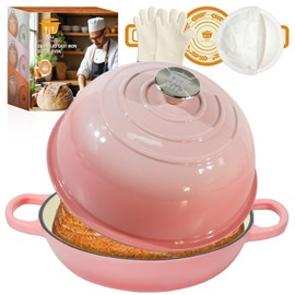 AHJ 6QT Dutch Oven For Bread Baking, Enameled Cast Iron Dutch Oven Pot with Lid, Multi-Functional Bread pan, Sourdough Baking Supplies with Proofing Basket, Cast Iron Bread Oven, Silicone Sling & Gloves.