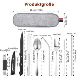 Kssvzz Travel Cutlery Camping Cutlery To Go, 9-Piece Stainless Steel Cutlery with Cutlery Bag, Portable Camping Cutlery for Travel, Camping, On the Go & Outdoor Activities