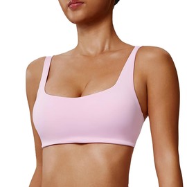 BIMOZY Sujetador Deportivo Mujer,Sujetador Deportivo Corto Camisola Acolchado Sin Aro de Acero (MX/US, Alfa, X-Grande, Regular, Regular, Rosa)