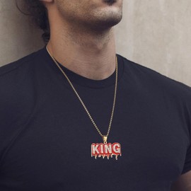 AsAlways Hip Hop King CZ Pendant Fashion Rapper Jewelry Rock Iced Out Shiny Stainless Steel Necklace for Men and Women(Gold)