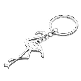 YAYAKO Cute Flamingo Keychain Stainless Steel Bird Charms Funny Gifts for Women Girls Wallet Car Keyring Decorations (Silver)