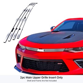 APS Compatible with Chevy Camaro 2016-2018 1SS LT 2SS 2LT & 16-24 ZL1 with Logo Show Main Upper Stainless Steel Chrome Polished 8x6 Horizontal Billet Front Grill Grille Insert S18-S56366C