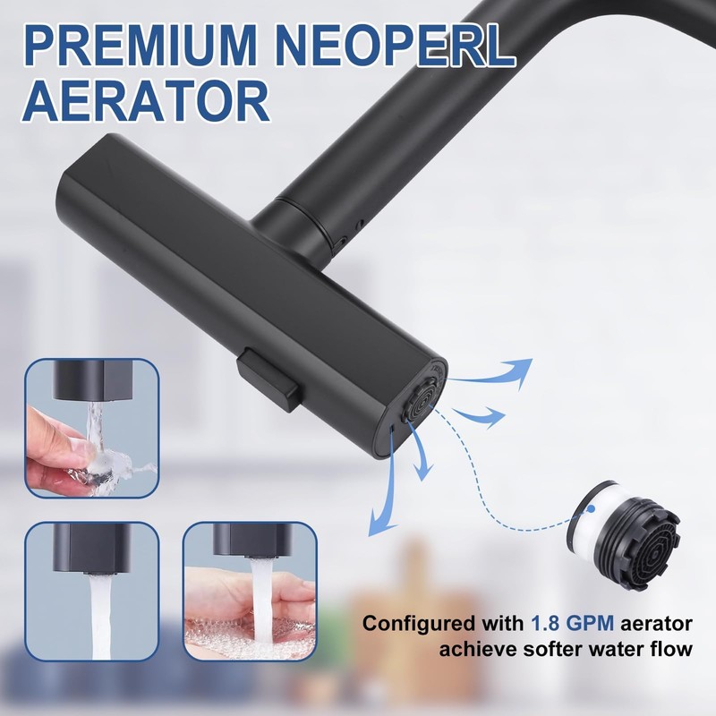 Kitchen Faucet with Pull Down Sprayer: ALEASHA Waterfall Kitchen Faucet