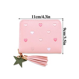 4 PCS Tassel Zipper Wallet Star Pendant Purse Cute PU Leather Purses Pocket Purses with Embroidery Hearts Waterproof Lightweight Small Purse for Girls Kid Childrens Teenagers Women Gift