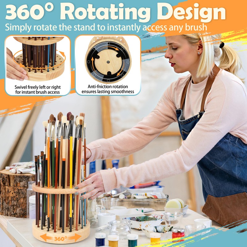 Dlicoda 52 Holes Paint Brush Holder, 360° Rotating Paint Brush