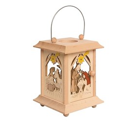 Drechslerei Kuhnert Table Lantern / Tea Light Holder – Motif: Nativity Scene Made of Fine Wood – Dimensions: 11.5 x 11.5 x 17 cm – Made in Germany