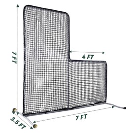 Gagalileo Baseball L-Screen Protective Pitching Net: 7x7 FT Portable for Batting Cage Backyard Practice - Coaches Parents Youth Training Beisbol with Wheels