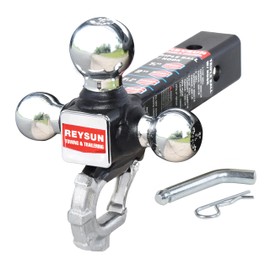 REYSUN Trailer Hitch Tri-Ball Hitch with Hook, Tactical Tow Ball Hitch, Fits 2-inch Hitch Receiver, Chrome Triple Balls with Hitch Pin and Clip