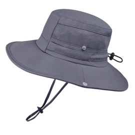 Mens Sun Hat UPF 50+ Waterproof Breathable Wide Brim Bucket Hats Summer Outdoor UV Protection Foldable Boonie Safari Cap for Fishing Hiking Gardening Beach Dark Grey