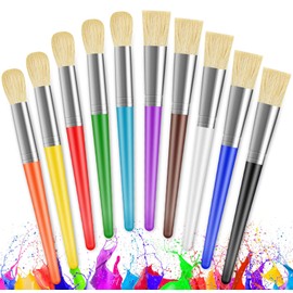 YGAOHF Paint Brushes for Kids, 10 Pcs Big Washable Chubby Toddler Paint Brushes, Easy to Clean & Grip Round and Flat Preschool Paint Brushes with No Shed Bristle for Acrylic Paint, Washable Paint