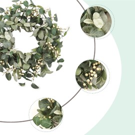 Floribus Lambs Ear Wreaths for Front Door, 18 Inch Green Artificial Berries Wreath for Spring Summer, Farmhouse Wreath for Porch, Indoor Outdoor Decor