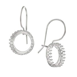925 Sterling Silver 2 Pcs (1 Pair) 12mm Round Bezel Setting Kidney Ear Wire Mounting with Crown Trim for DIY Earrings