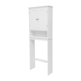Flash Furniture Dune Farmhouse Over The Toilet Cabinet, Magnetic Close Doors, Adjustable in-Cabinet Shelf, Lower Open Shelf, Metal Handles and Hinges, White