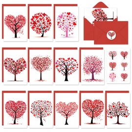 Whaline 24 Pack Valentine's Day Greeting Card Red Heart Tree Blank Note Card With Envelope Matching Seal Sticker For Party Favor Supplies, 4 x 6 Inch