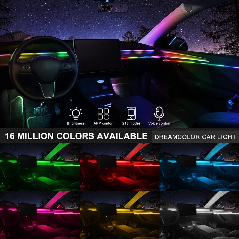 Acrylic Interior Car LED Strip Light with Wireless APP, RGB