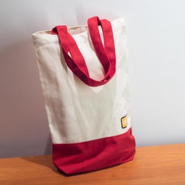 UBUYI Cotton Bag 20 x 42 x 10 cm, 450 g/m² Thick Shopping Bag, Fabric Bag, Long Handle Carry Bag, Women's Student (Navy Blue), red