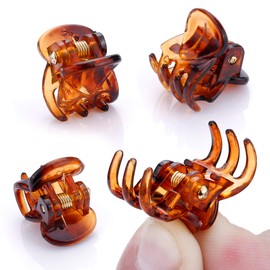 24 Pcs Mini Hair Claw Clips for Girls and Women, Black Brown Small Hair Clips Pins Clamps Non Slip Tiny Plastic Jaw Clips with a Box