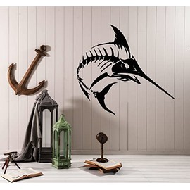 Vinyl Wall Decal Sea Fishing Fish Skeleton Bones Gothic Style for Fisherman Tuna Stickers (4261ig) Black